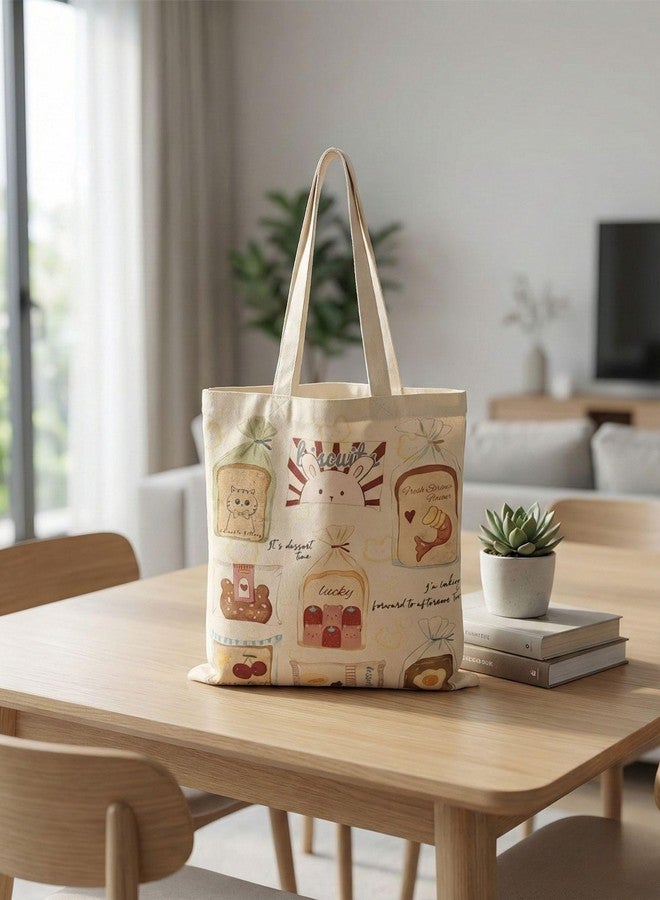 BROGBUS Cotton Tote Bag with Two Handles for Shopping, Travel, School, Office, and Daily Use, Essentials Printed - Image 3